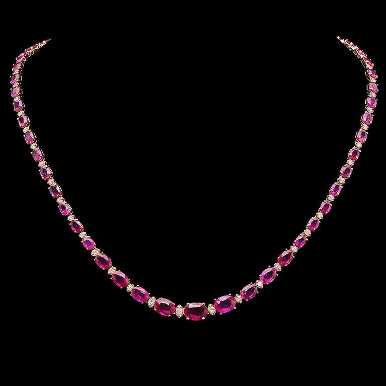 14K Gold 28.65ct Ruby & 1.65ct Diamond Necklace