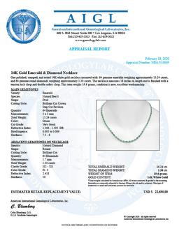 14K Gold 15.24ct Emerald 1.30cts Diamond Necklace