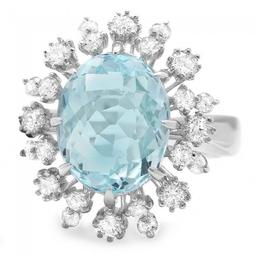 14k Gold 6.50ct Aquamarine 1.15ct Diamond Ring