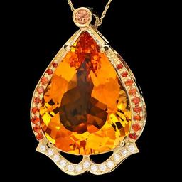 14k Gold 42ct Citrine 0.30ct Diamond Pendant