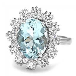 14k Gold 3.00ct Aquamarine 1.25ct Diamond Ring