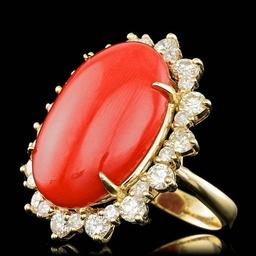 14k Yellow Gold 14.50ct Coral 2.25ct Diamond Ring