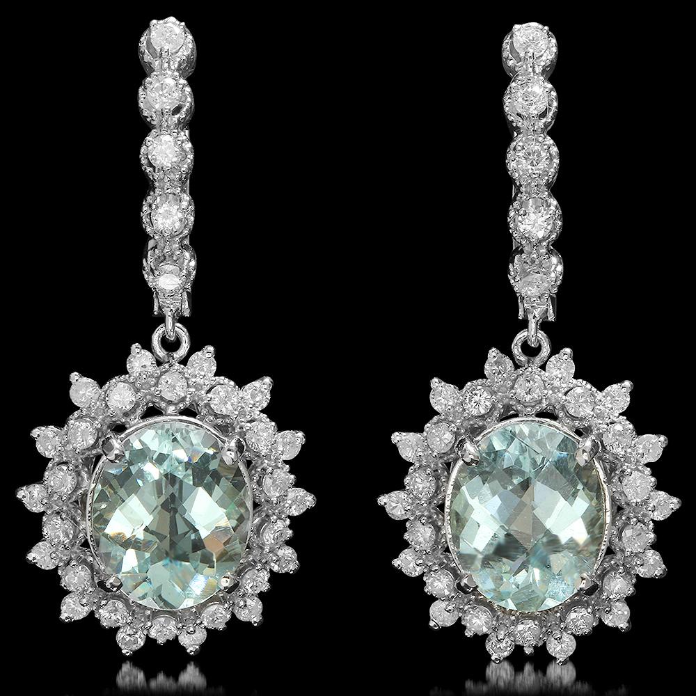 14K Gold 6.28ct Aquamarine 1.60ct Diamond Earrings