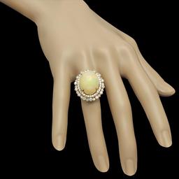 14K Gold 12.56ct Opal & 2.07ct Diamond Ring