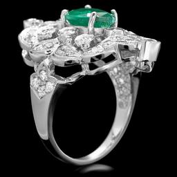 14k White Gold 1.50ct Emerald 1.35ct Diamond Ring