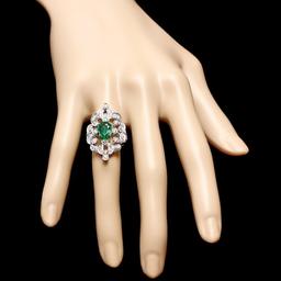 14k White Gold 1.50ct Emerald 1.35ct Diamond Ring