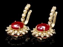 14k Gold 10.00ct Ruby 1.60ct Diamond Earrings