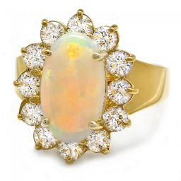 14k Yellow Gold 2.00ct Opal 1.30ct Diamond Ring