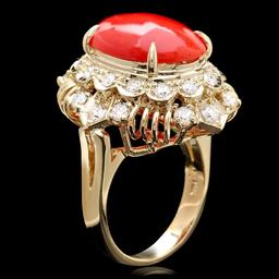 14k Yellow Gold 4.50ct Coral 1.30ct Diamond Ring