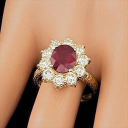 14k Yellow Gold 3.00ct Ruby 2.10ct Diamond Ring