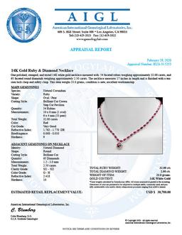 14k White Gold 32ct Ruby 2.50ct Diamond Necklace