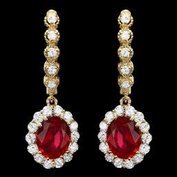 14k Gold 5.3ct Ruby 1.40ct Diamond Earrings