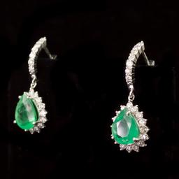 14K Gold 4.86ct Emerald 1.79ct Diamond Earrings