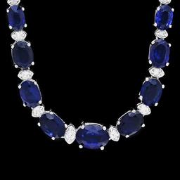 14k Gold 30ct Sapphire 1.20ct Diamond Necklace