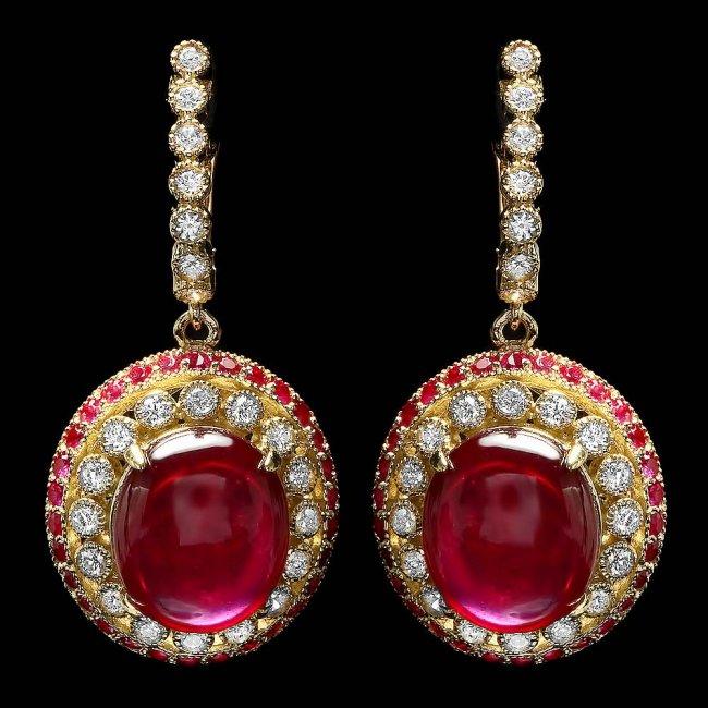 14k Gold 22.3ct Ruby 1.20ct Diamond Earrings