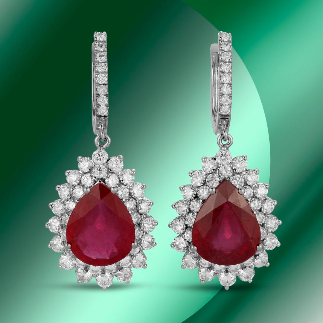 14K Gold 14.26cts Ruby & 5.41cts Diamond Earrings