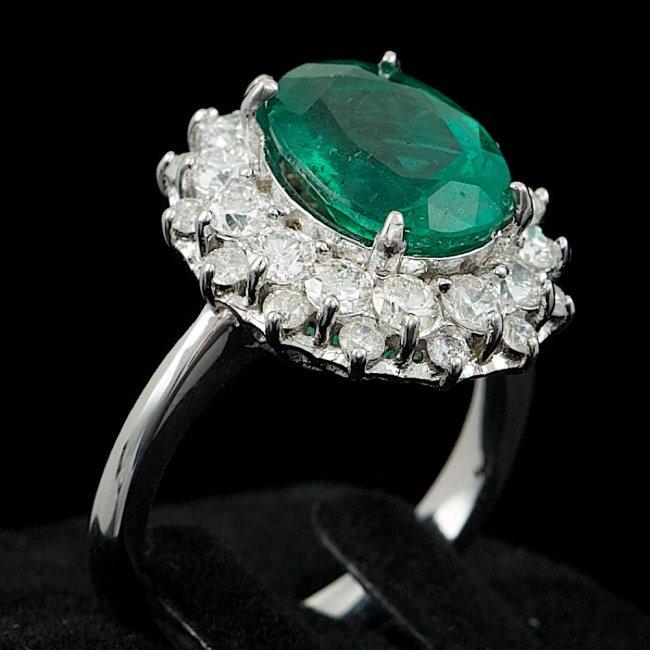 14k White Gold 3.50ct Emerald 1.55ct Diamond Ring