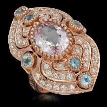 14K Gold 4.76ct Kunzite, 0.90ct Aquamarine 1.30ct Diamond Ring