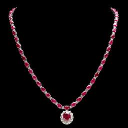 14k White Gold 32ct Ruby 2.50ct Diamond Necklace