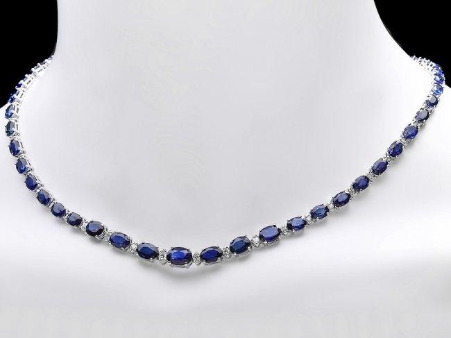 14k Gold 30ct Sapphire 1.20ct Diamond Necklace