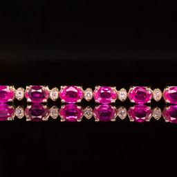 14K Gold 9.36ct Pink Sapphire 0.70ct Diamond Bracelet