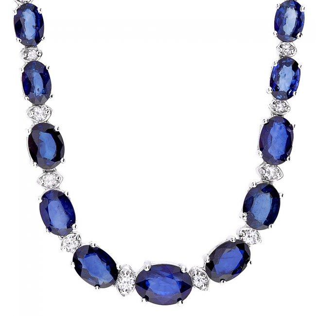 14k Gold 30ct Sapphire 1.20ct Diamond Necklace