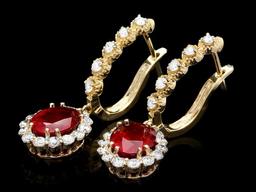 14k Gold 5.3ct Ruby 1.40ct Diamond Earrings