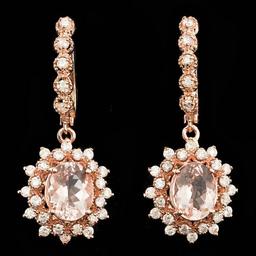 14k Rose 4.00ct Morganite 1.60ct Diamond Earrings