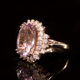 14K Gold 6.99ct Morganite 1.10ct Diamond Ring