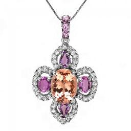 14k Gold 7ct Morganite 2.20ct Diamond Pendant