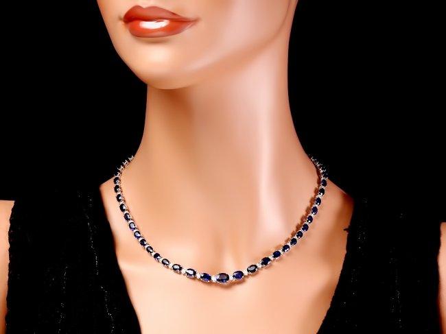 14k Gold 30ct Sapphire 1.10ct Diamond Necklace