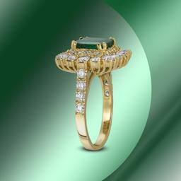 14K Gold 2.01cts Emerald & 2.05cts Diamond Ring