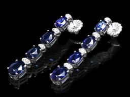 14k Gold 6.50ct Sapphire 0.30ct Diamond Earrings