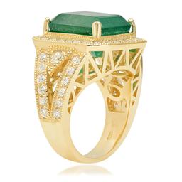 14K Yellow Gold, 8.00cts Emerald, 1.60cts Diamond Ring