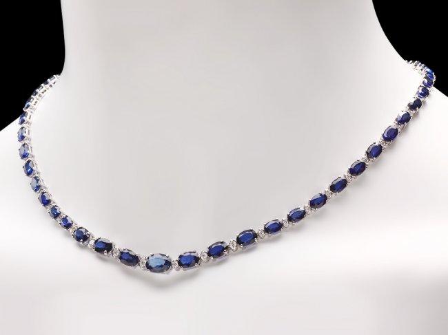 14k Gold 30ct Sapphire 1.10ct Diamond Necklace