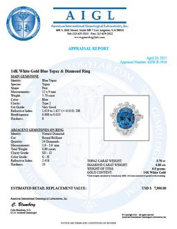14k White Gold 5.70ct Topaz 0.80ct Diamond Ring
