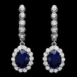 14k Gold 5.00ct Sapphire 1.35ct Diamond Earrings