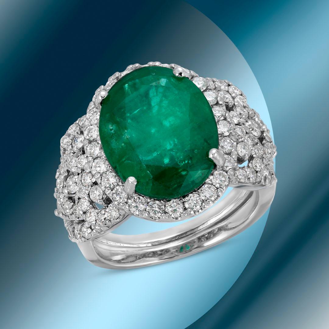 14K Gold 5.91cts Emerald & 1.74cts Diamond Ring