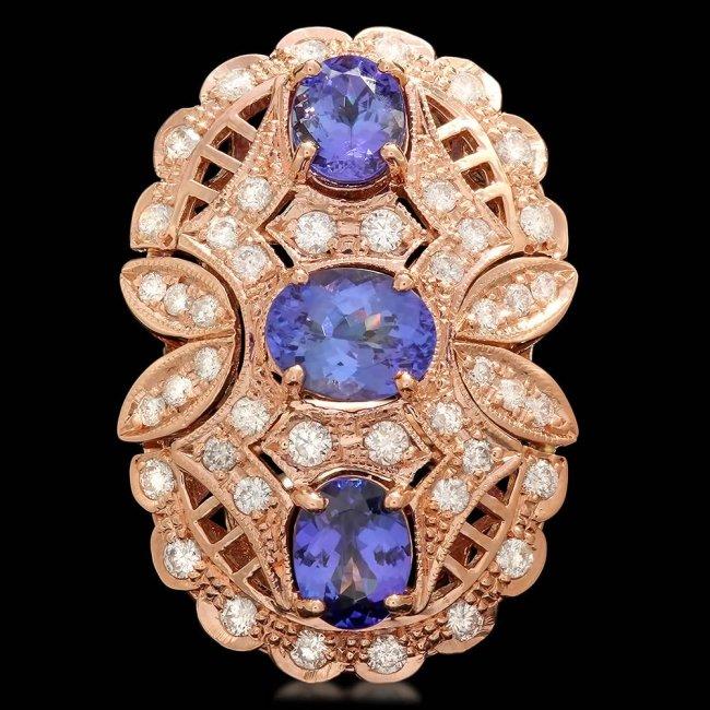 14k Rose 5.50ct Tanzanite 1.60ct Diamond Ring