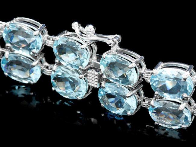 14k Gold 40ct Aquamarine 1.85ct Diamond Bracelet