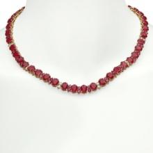 14K Gold 95.98ct Ruby 2.56ct Diamond Necklace