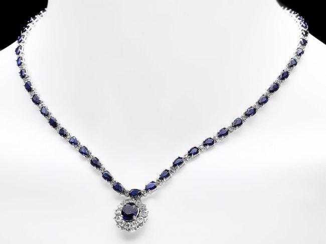 14k Gold 28ct Sapphire 3.35ct Diamond Necklace