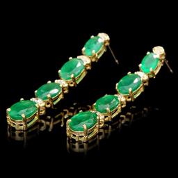 14k Gold 5.50ct Emerald 0.35ct Diamond Earrings