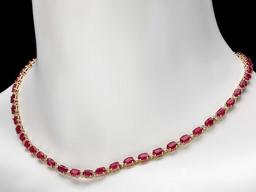 14k Gold 25.00ct Ruby 1.20ct Diamond Necklace