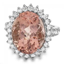 14k Gold 9.50ct Morganite 1.20ct Diamond Ring