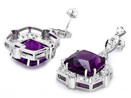 14k Gold 24ct Amethyst 1.85ct Diamond Earrings