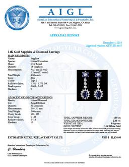 14k Gold 4.8ct Sapphire 2ct Diamond Earrings