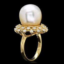 14k Gold 14 X 14mm Pearl 1.00ct Diamond Ring