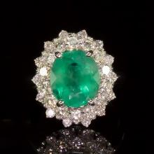 14K Gold 3.24ct Emerald 1.51ct Diamond Ring