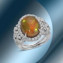 14K Gold 6.52cts Opal & 1.72cts Diamond Ring